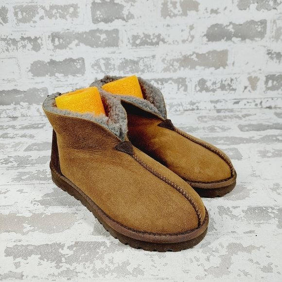 Celtic Tan Brown Leather Slip On Fur Lining Winter Ankle Boots K537 - Picture 4 of 11